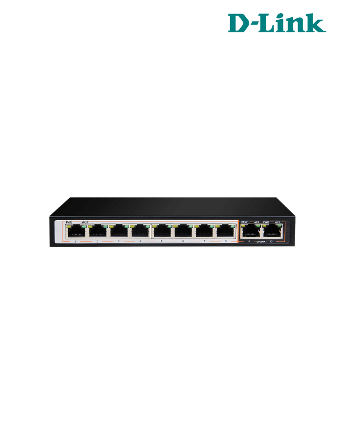 10-Port Gigabit Long Range PoE+ Surveillance Switch D-Link DGS-F1010P-E